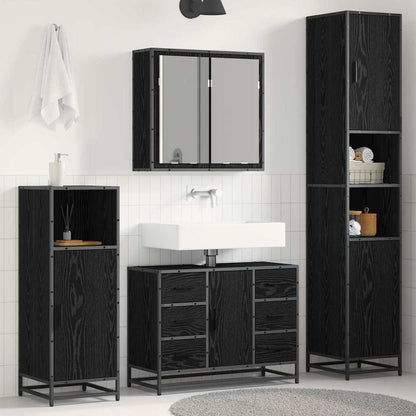 Bathroom Furniture Set 3 pcs Black Oak Engineered Wood