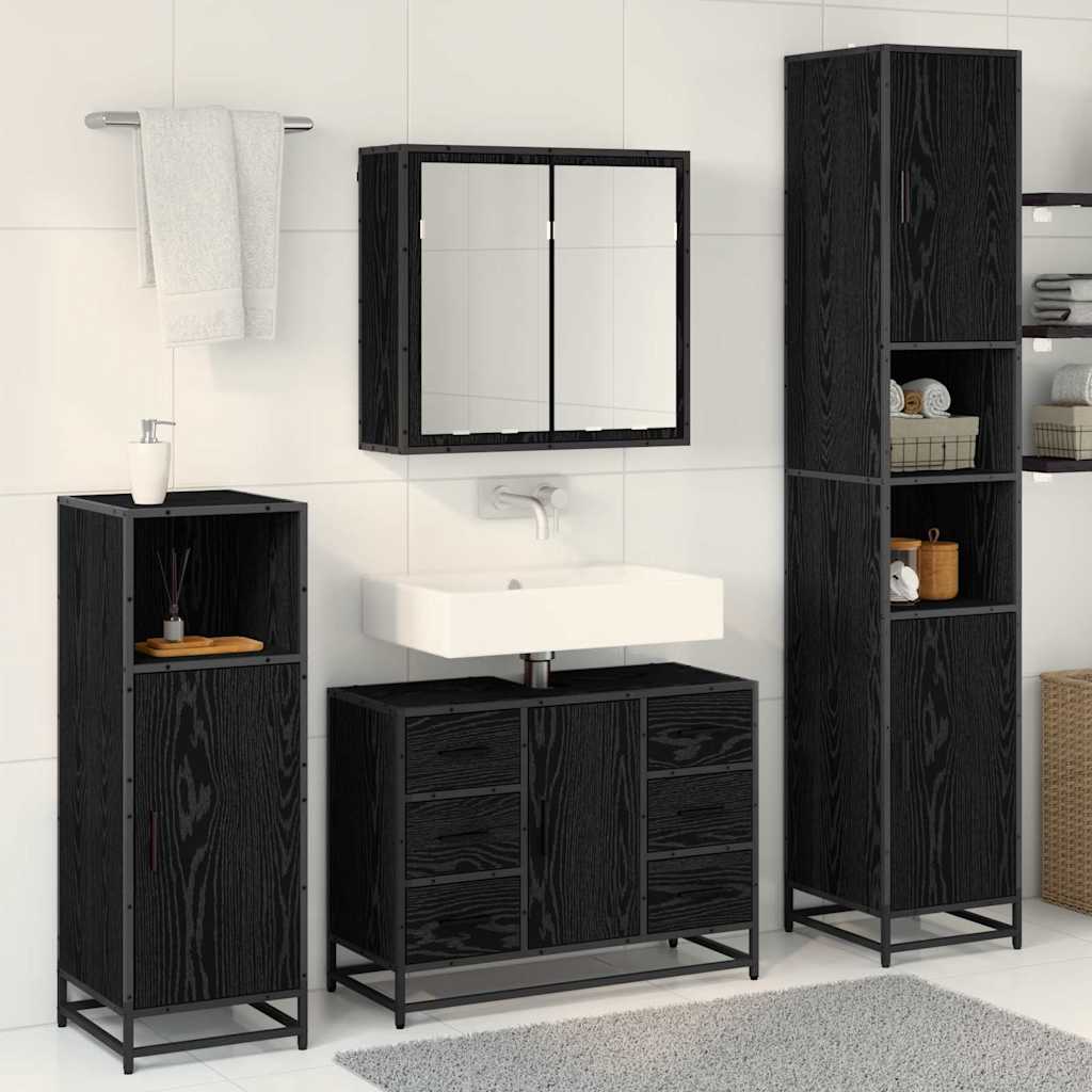 Bathroom Furniture Set 3 pcs Black Oak Engineered Wood