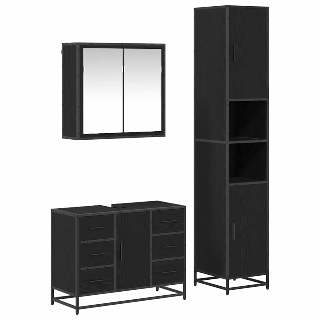Bathroom Furniture Set 3 pcs Black Oak Engineered Wood