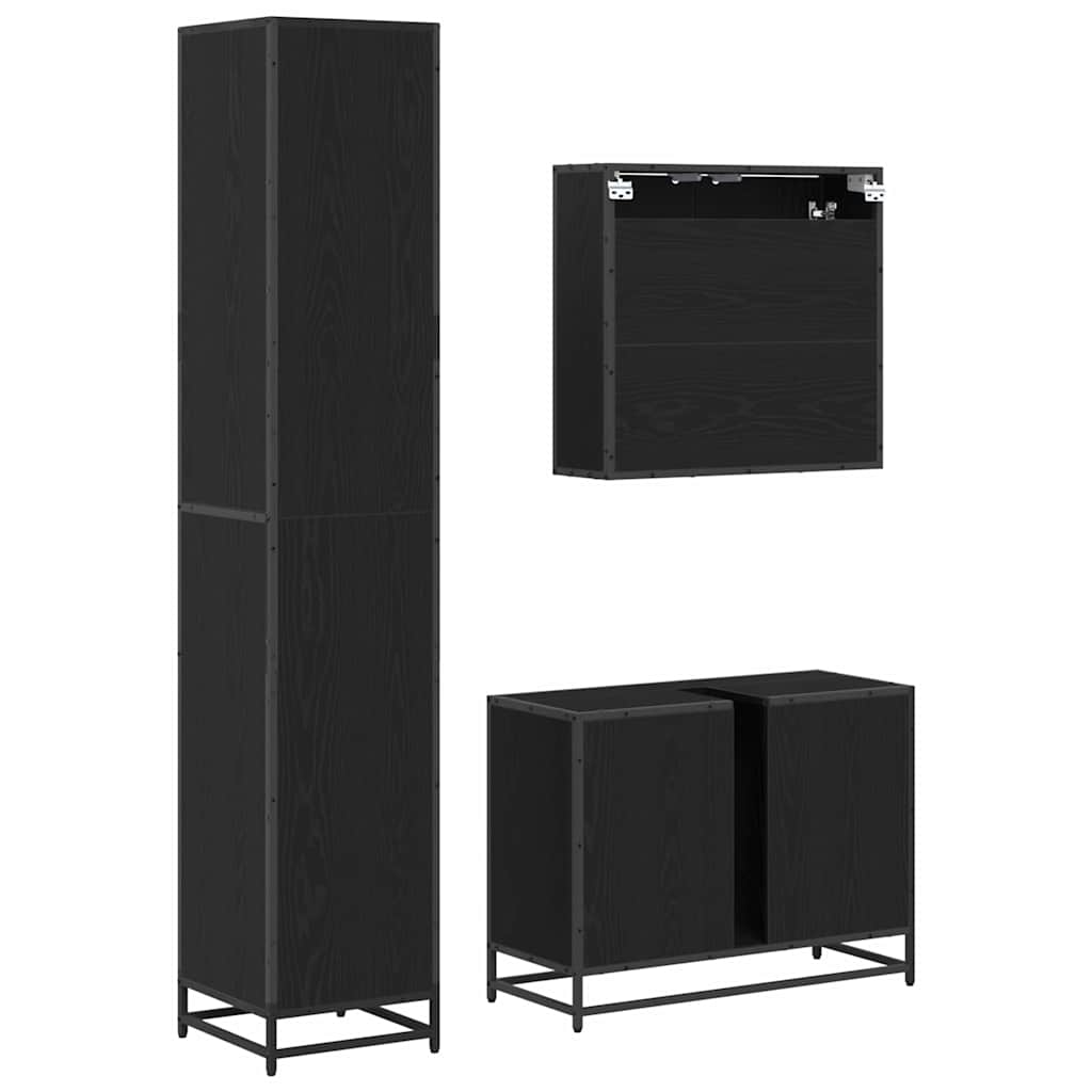 Bathroom Furniture Set 3 pcs Black Oak Engineered Wood