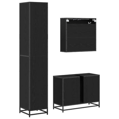 Bathroom Furniture Set 3 pcs Black Oak Engineered Wood