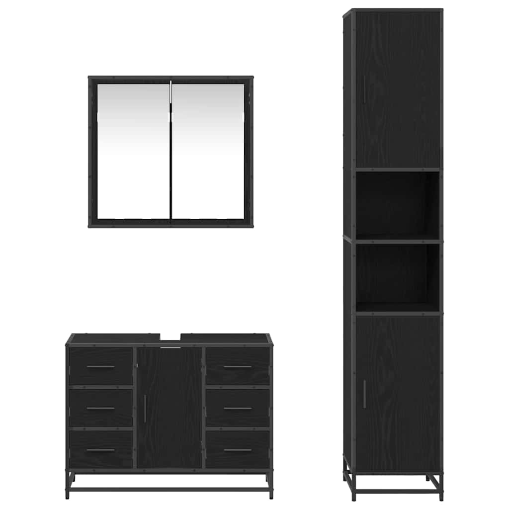 Bathroom Furniture Set 3 pcs Black Oak Engineered Wood