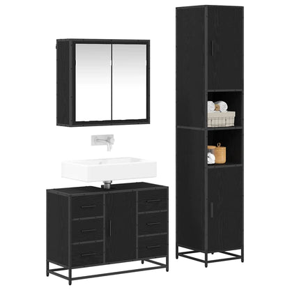 Bathroom Furniture Set 3 pcs Black Oak Engineered Wood