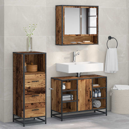 Bathroom Furniture Set with Door 3 pcs Old Wood Engineered Wood