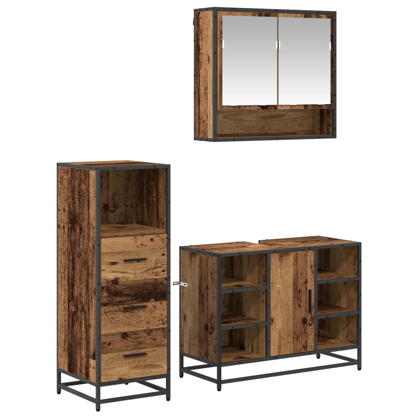 Bathroom Furniture Set with Door 3 pcs Old Wood Engineered Wood