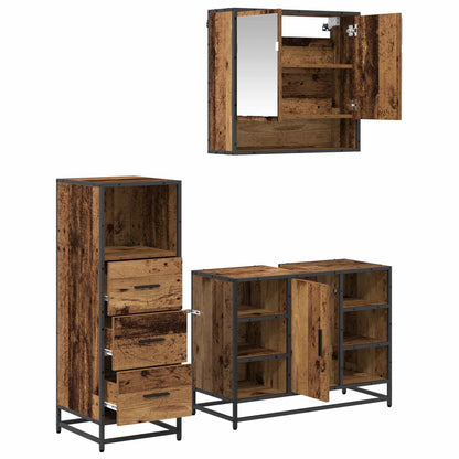 Bathroom Furniture Set with Door 3 pcs Old Wood Engineered Wood
