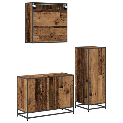 Bathroom Furniture Set with Door 3 pcs Old Wood Engineered Wood