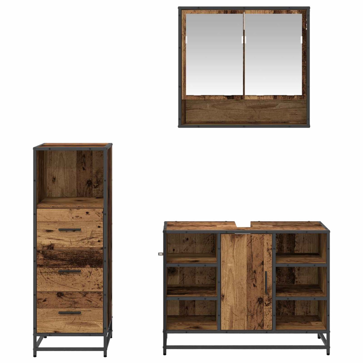 Bathroom Furniture Set with Door 3 pcs Old Wood Engineered Wood