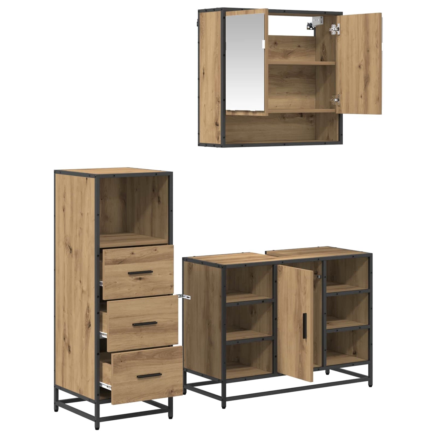 Bathroom Furniture Set 3 pcs Artisan Oak Engineered Wood