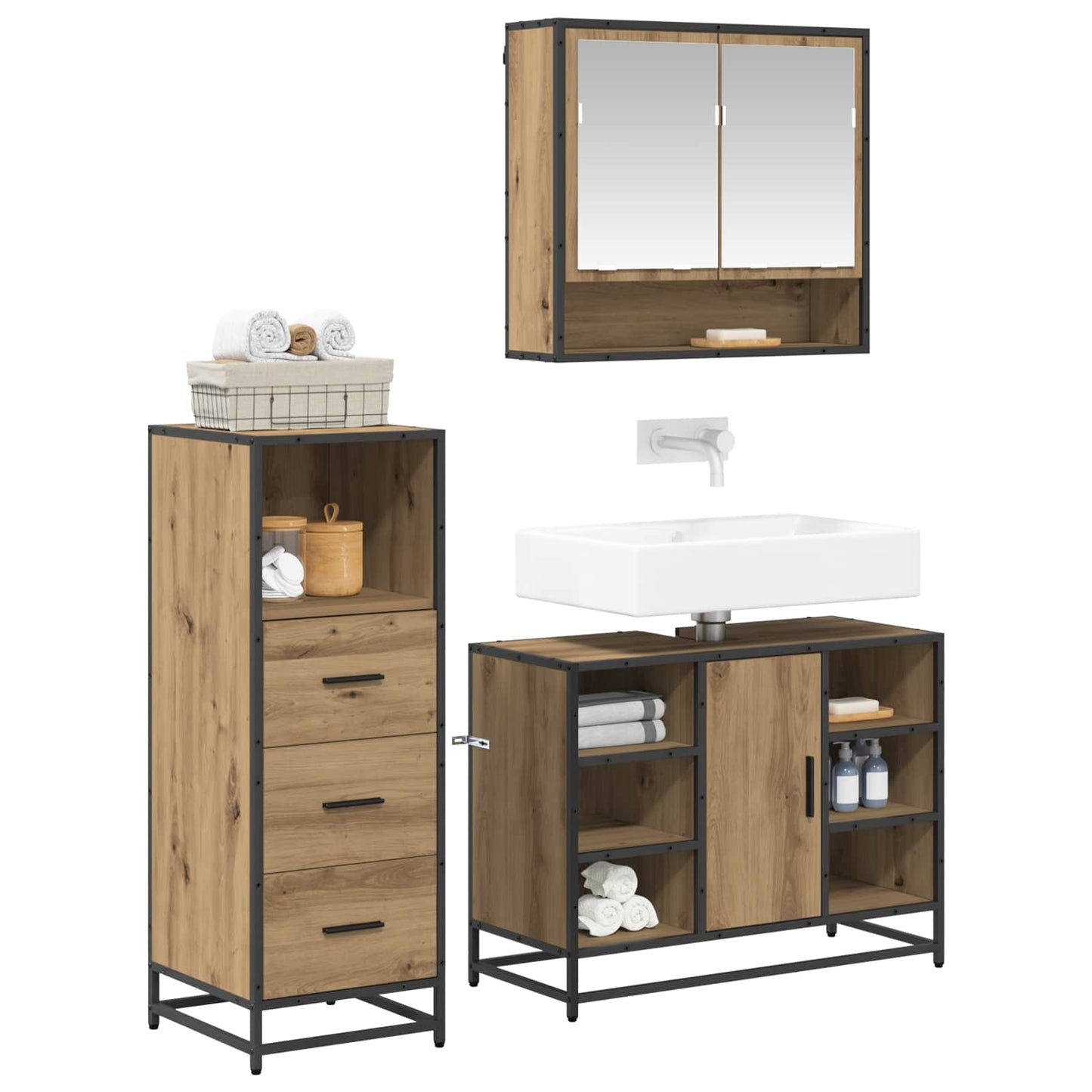 Bathroom Furniture Set 3 pcs Artisan Oak Engineered Wood