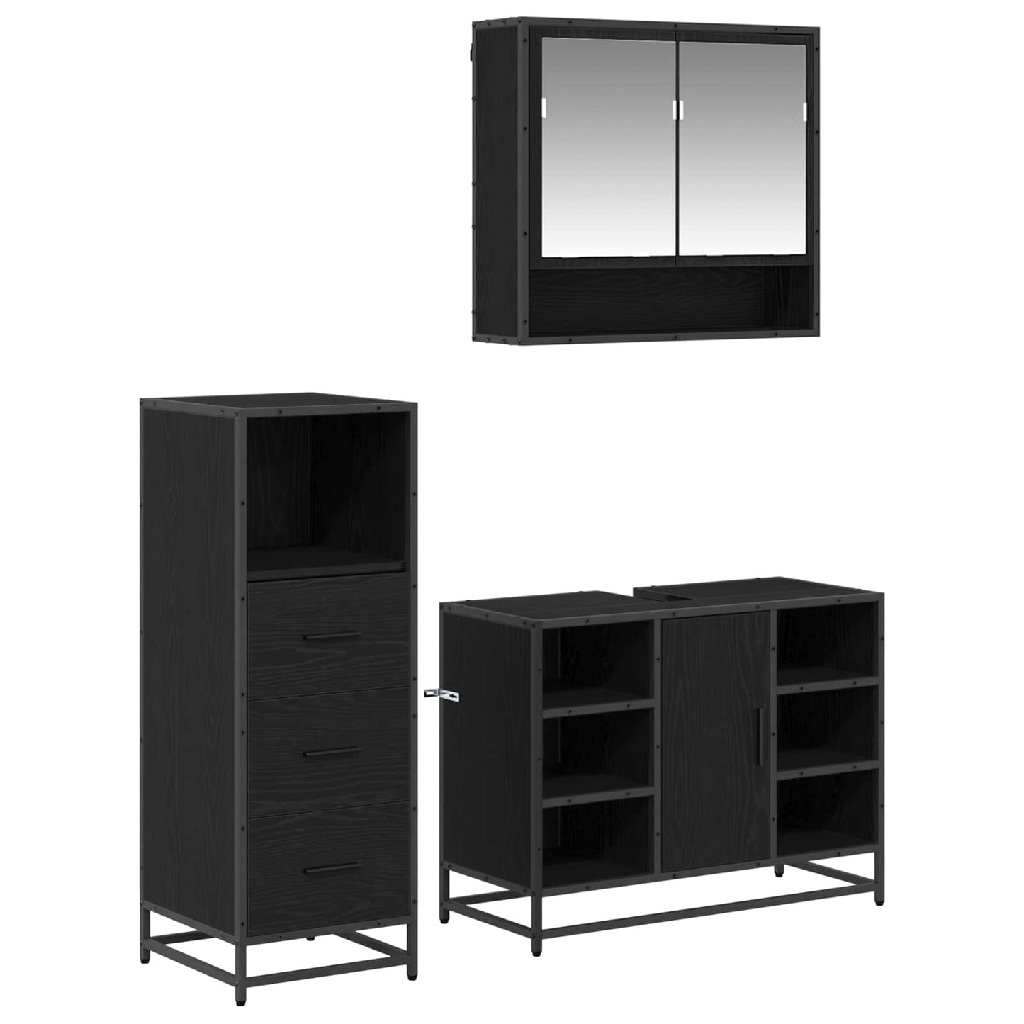 Bathroom Furniture Set 3 pcs Black Oak Engineered Wood