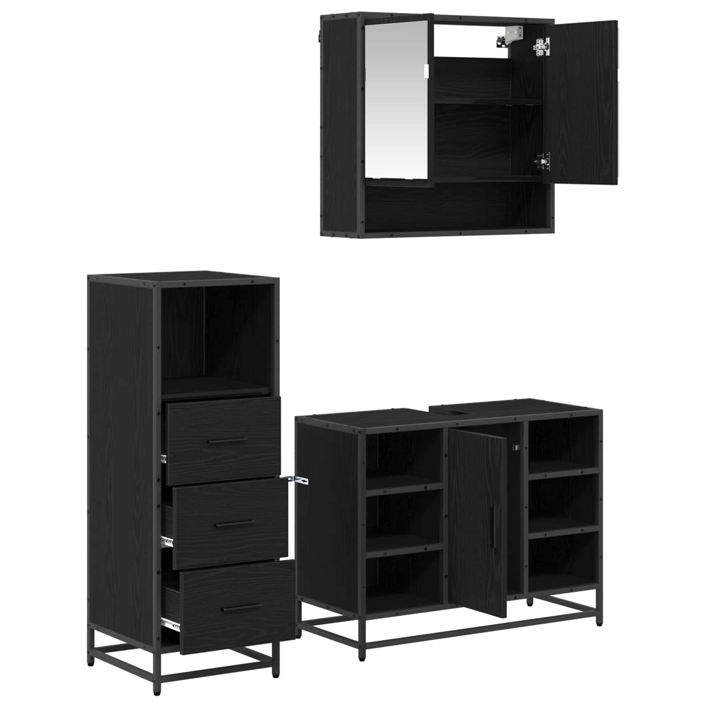 Bathroom Furniture Set 3 pcs Black Oak Engineered Wood