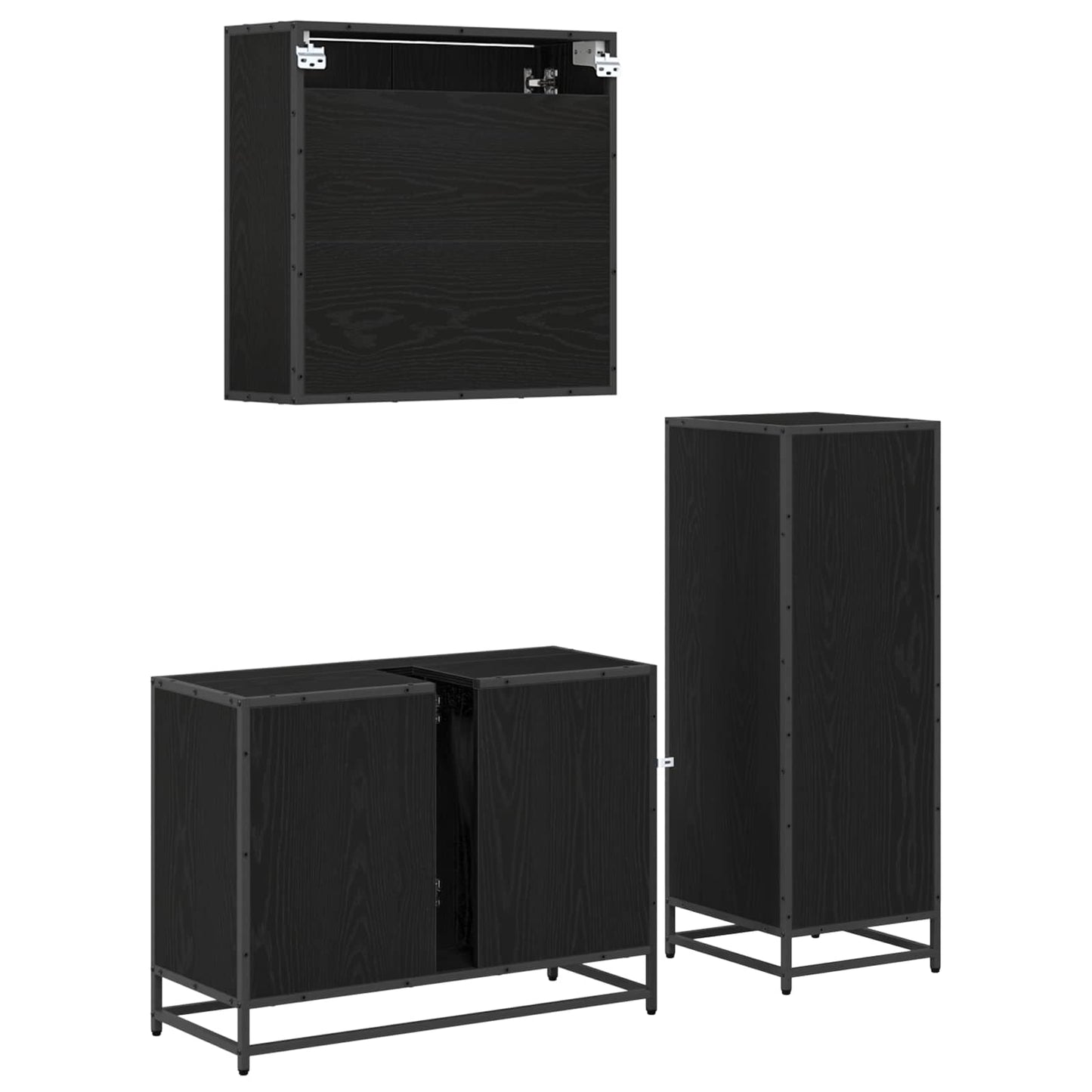 Bathroom Furniture Set 3 pcs Black Oak Engineered Wood