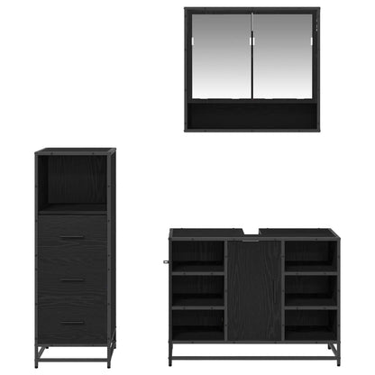 Bathroom Furniture Set 3 pcs Black Oak Engineered Wood