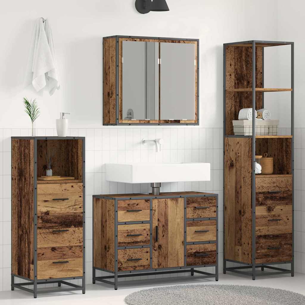 Bathroom Furniture Set with Door 4 pcs Old wood Engineered wood