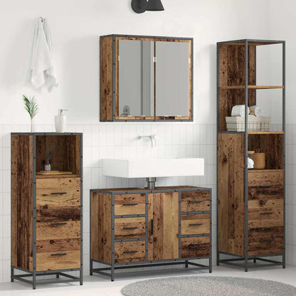 Bathroom Furniture Set with Door 4 pcs Old wood Engineered wood