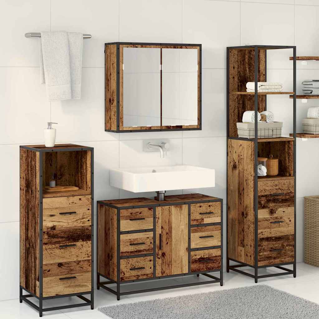 Bathroom Furniture Set with Door 4 pcs Old wood Engineered wood