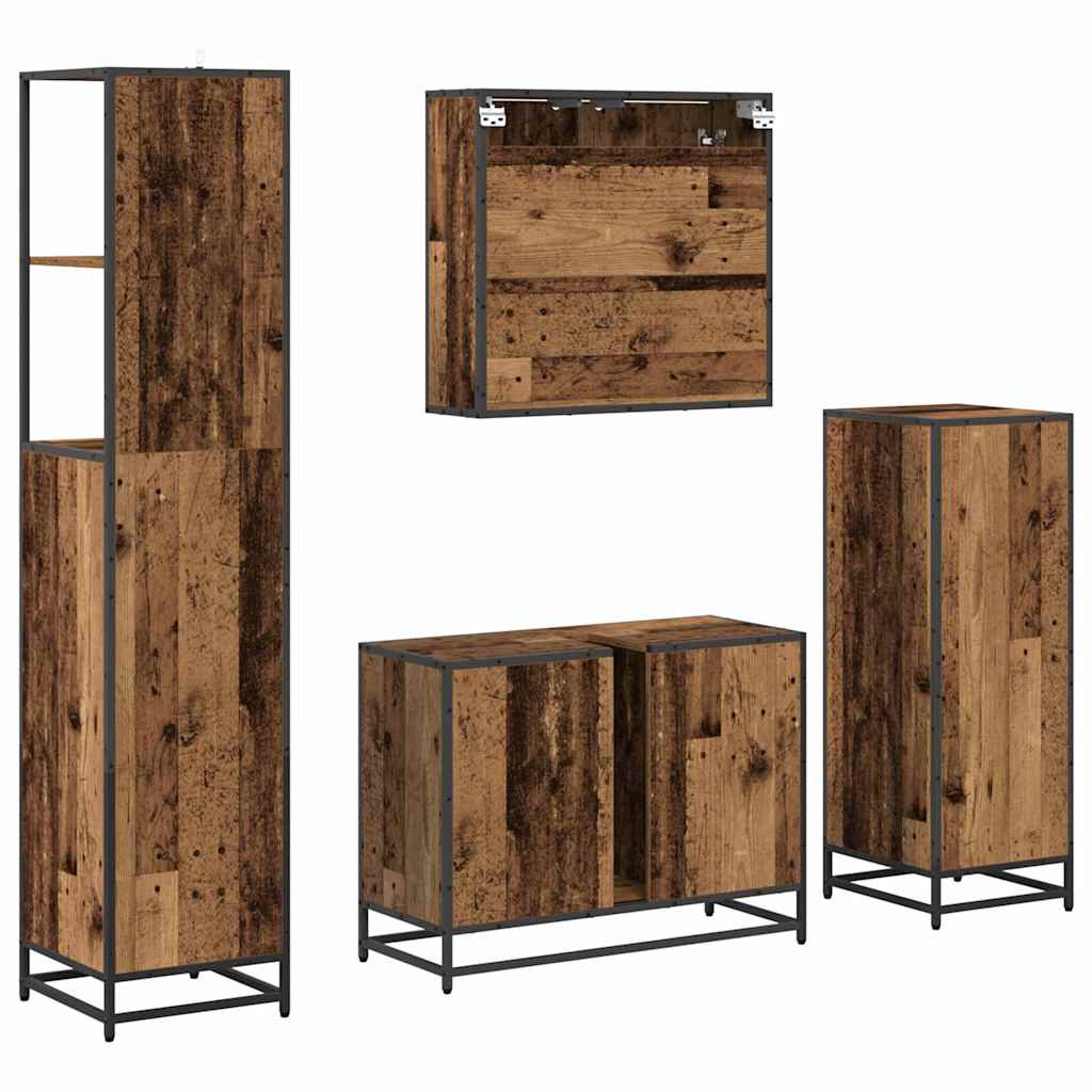 Bathroom Furniture Set with Door 4 pcs Old wood Engineered wood