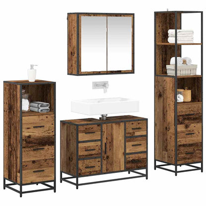 Bathroom Furniture Set with Door 4 pcs Old wood Engineered wood