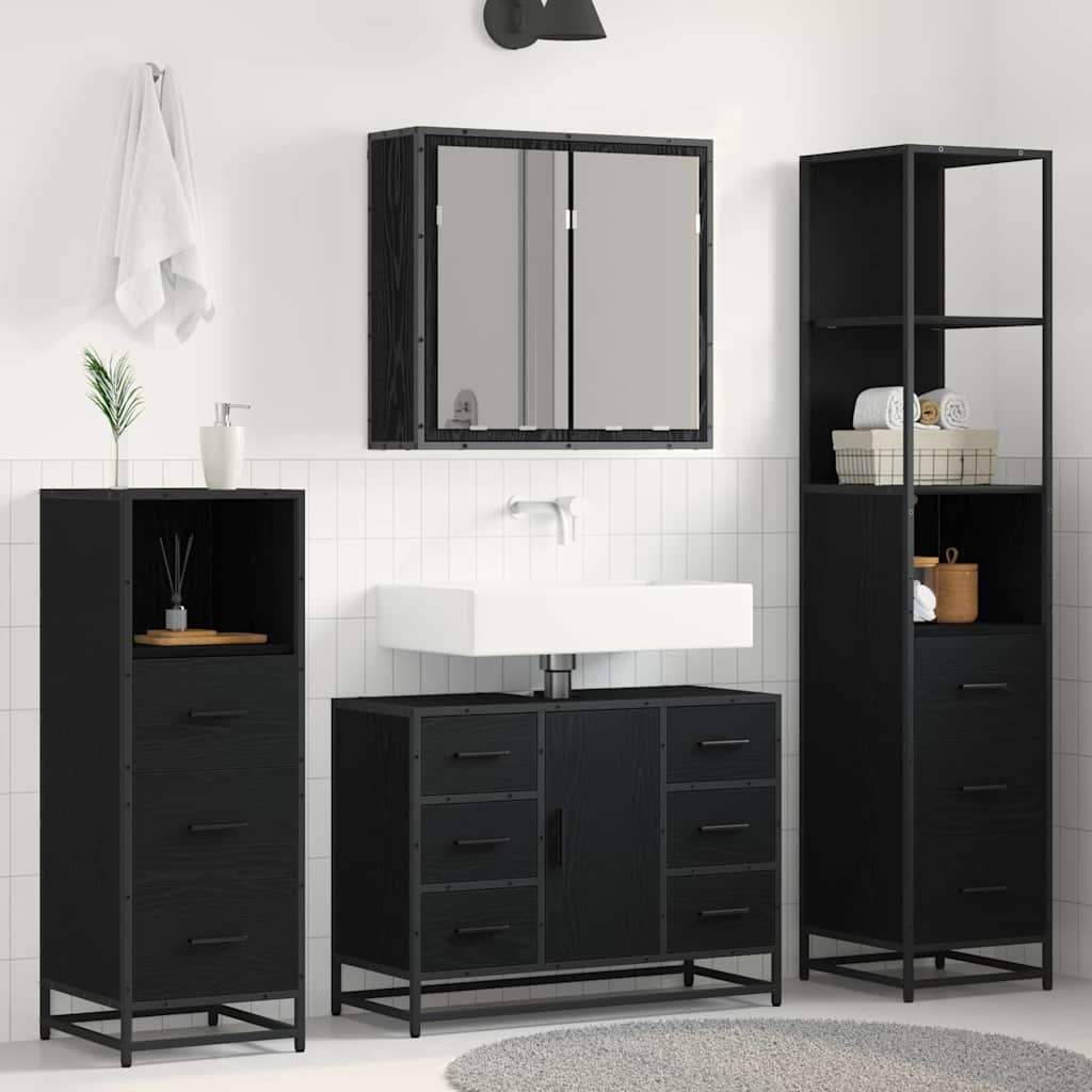 Bathroom Furniture Set 4 pcs Black Oak Engineered Wood