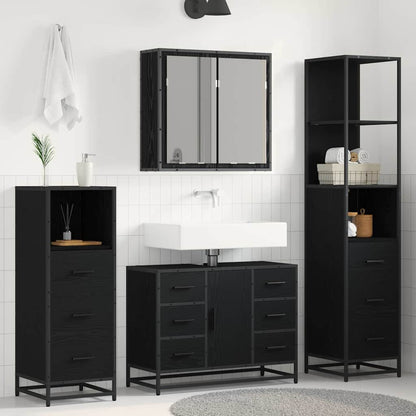 Bathroom Furniture Set 4 pcs Black Oak Engineered Wood