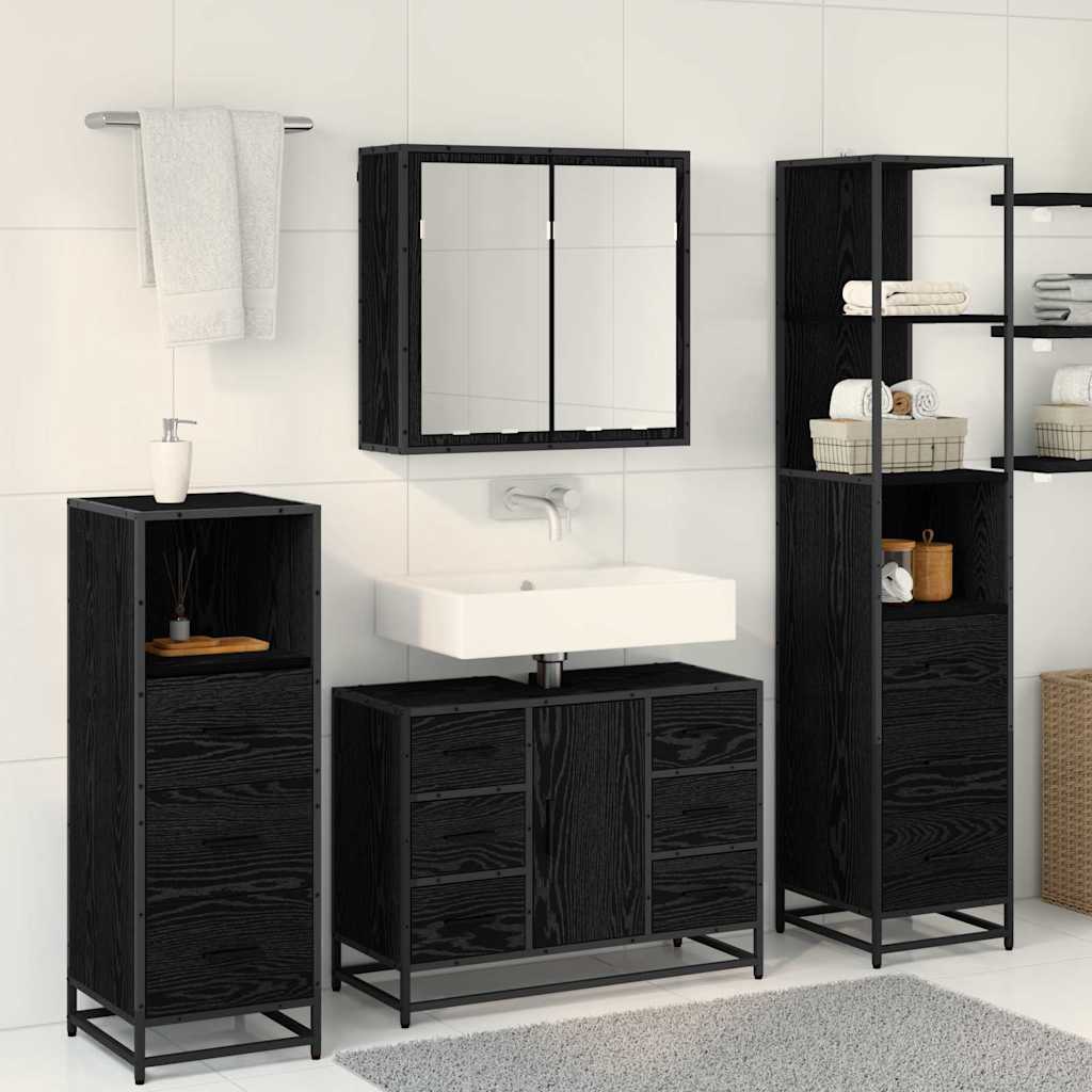 Bathroom Furniture Set 4 pcs Black Oak Engineered Wood