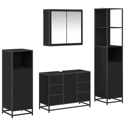 Bathroom Furniture Set 4 pcs Black Oak Engineered Wood