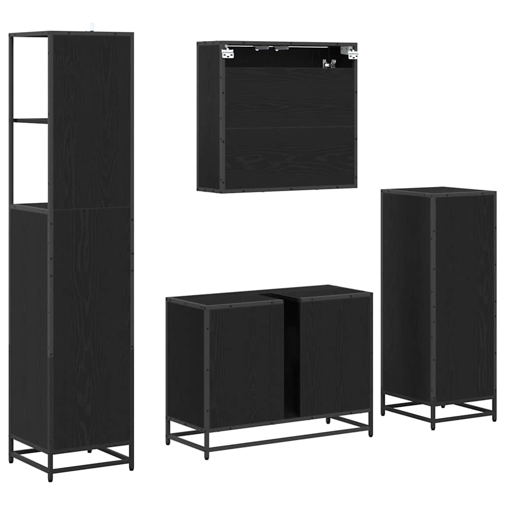 Bathroom Furniture Set 4 pcs Black Oak Engineered Wood