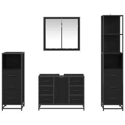 Bathroom Furniture Set 4 pcs Black Oak Engineered Wood
