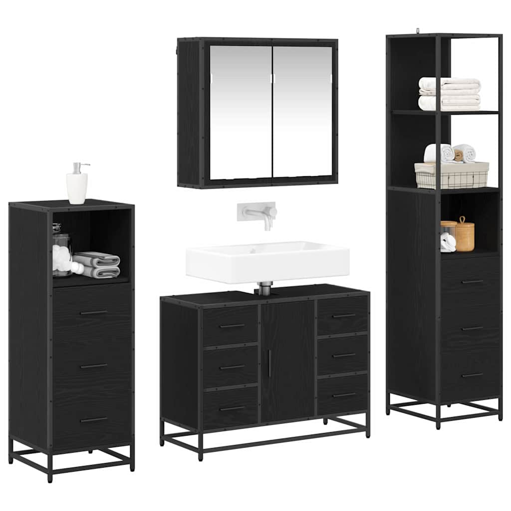 Bathroom Furniture Set 4 pcs Black Oak Engineered Wood