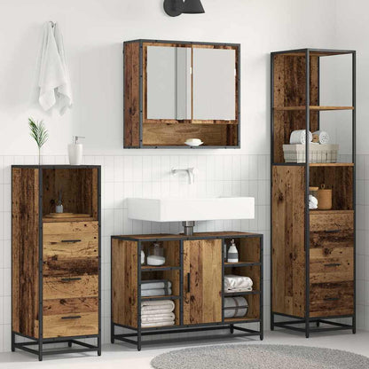 Bathroom Furniture Set with Door 3 pcs Old Wood Engineered Wood