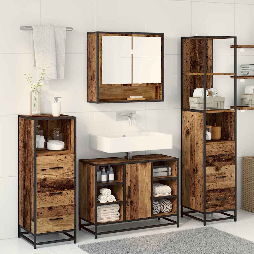 Bathroom Furniture Set with Door 3 pcs Old Wood Engineered Wood