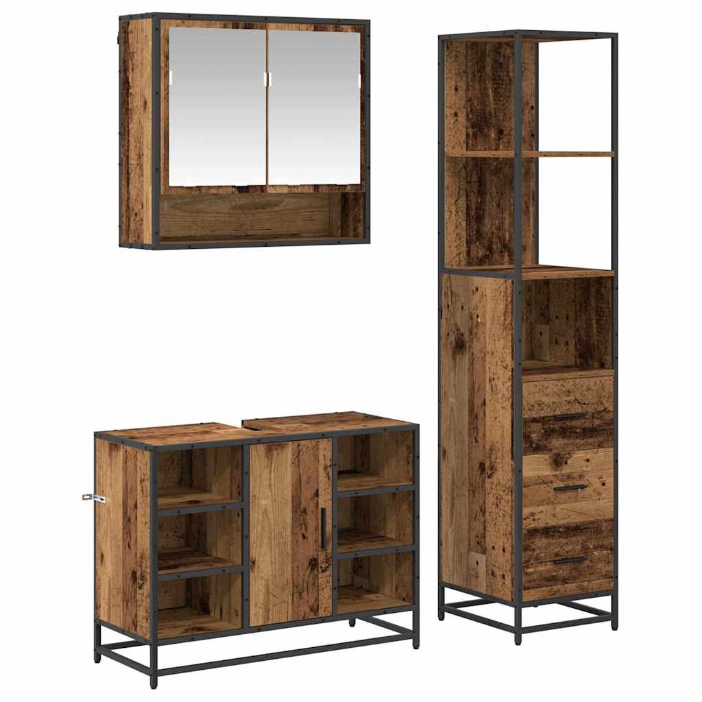 Bathroom Furniture Set with Door 3 pcs Old Wood Engineered Wood