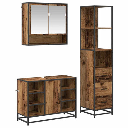 Bathroom Furniture Set with Door 3 pcs Old Wood Engineered Wood