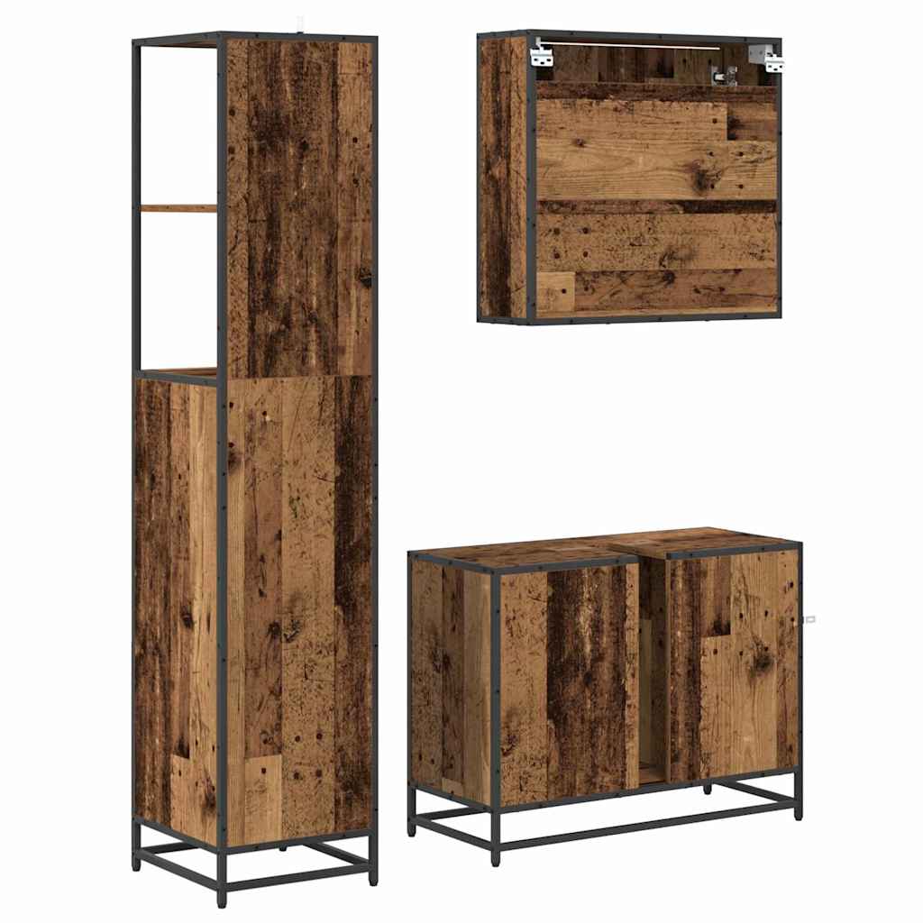 Bathroom Furniture Set with Door 3 pcs Old Wood Engineered Wood
