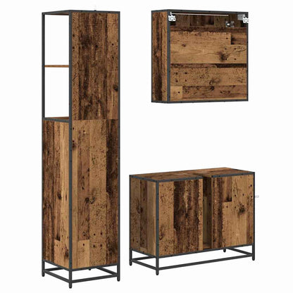 Bathroom Furniture Set with Door 3 pcs Old Wood Engineered Wood