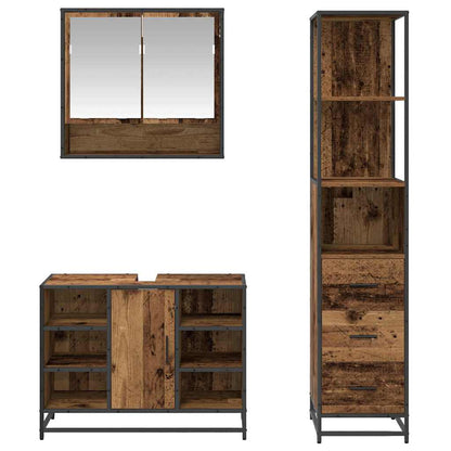 Bathroom Furniture Set with Door 3 pcs Old Wood Engineered Wood