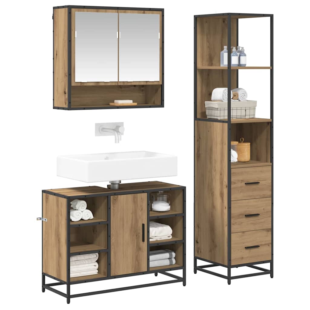 Bathroom Furniture Set 3 pcs Artisan Oak Engineered Wood