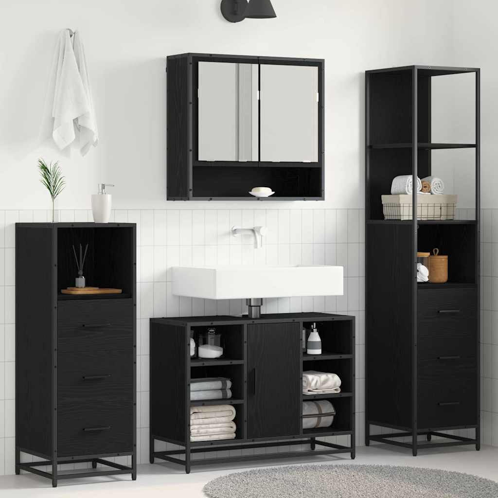 Bathroom Furniture Set 3 pcs Black Oak Engineered Wood
