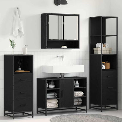 Bathroom Furniture Set 3 pcs Black Oak Engineered Wood