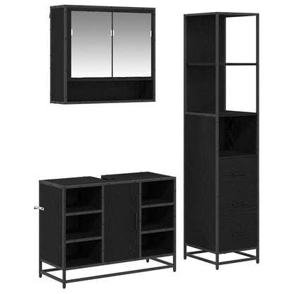 Bathroom Furniture Set 3 pcs Black Oak Engineered Wood