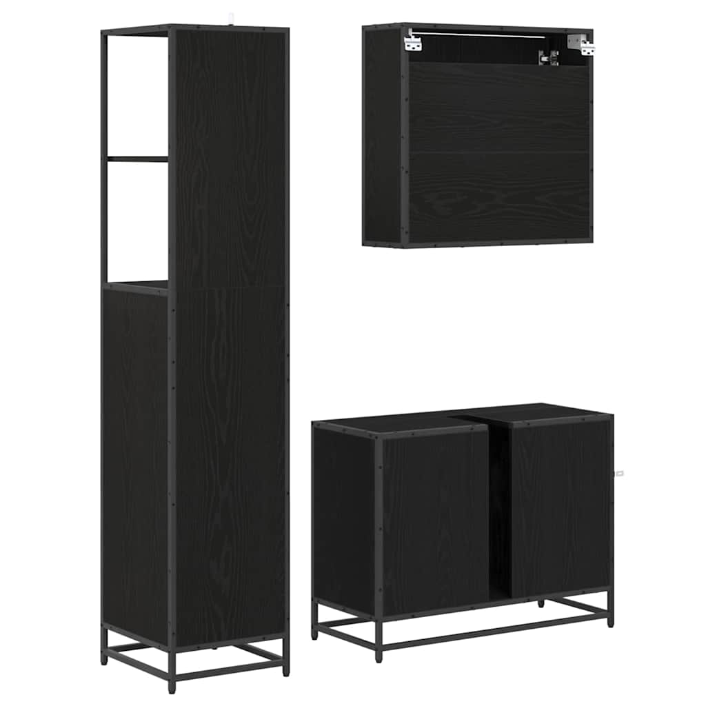 Bathroom Furniture Set 3 pcs Black Oak Engineered Wood