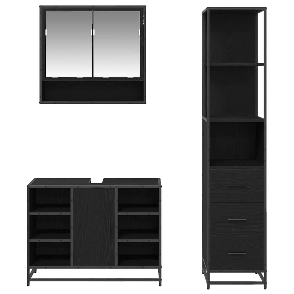 Bathroom Furniture Set 3 pcs Black Oak Engineered Wood