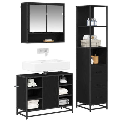 Bathroom Furniture Set 3 pcs Black Oak Engineered Wood