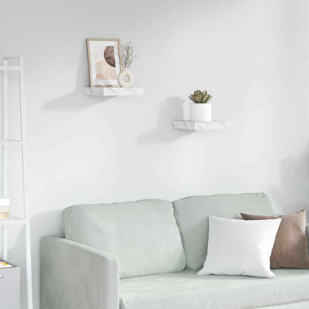 Wall Shelf 2 pcs White Marble 23 x 23.5 x 4 cm Engineered Wood