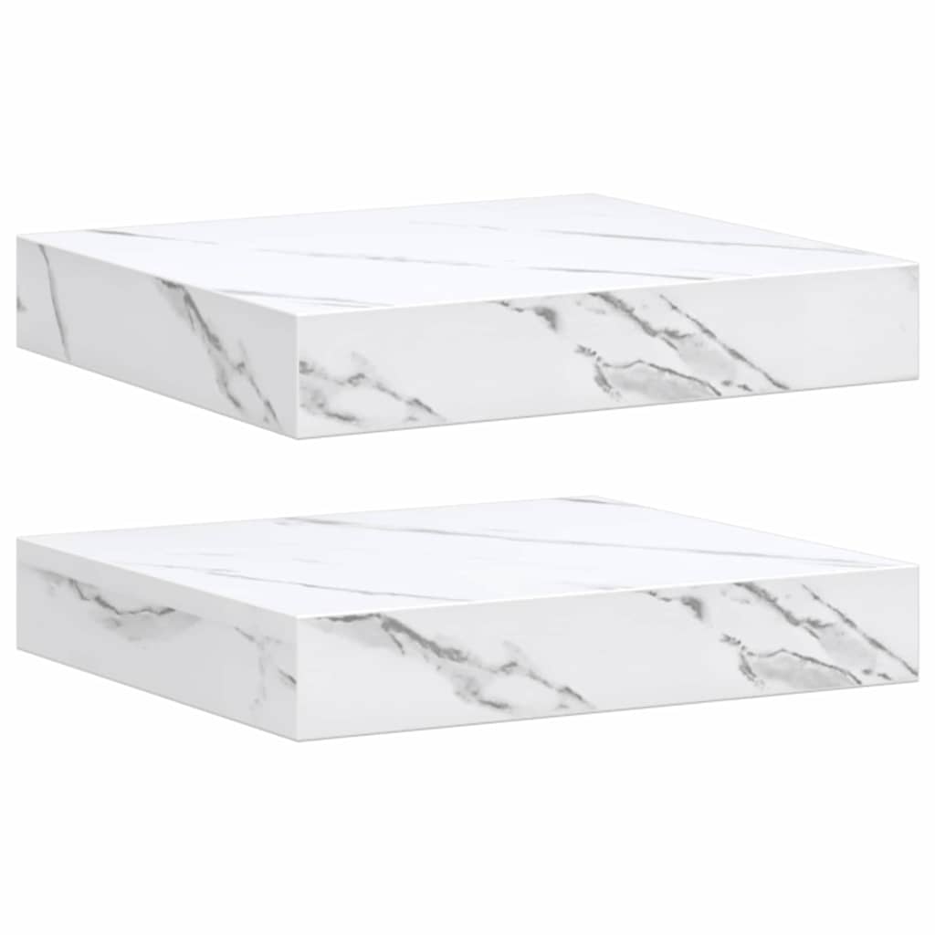 Wall Shelf 2 pcs White Marble 23 x 23.5 x 4 cm Engineered Wood