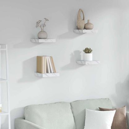 Wall Shelf 4 pcs White Marble 23 x 23.5 x 4 cm Engineered Wood