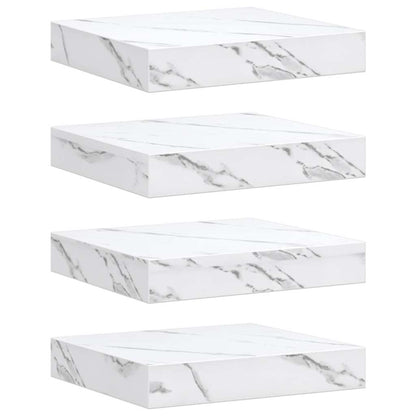Wall Shelf 4 pcs White Marble 23 x 23.5 x 4 cm Engineered Wood