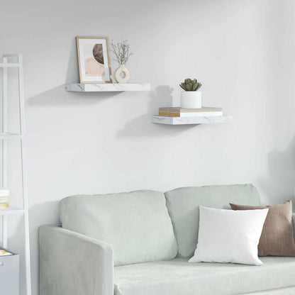 Wall Shelf 2 pcs White Marble 40 x 23.5 x 4 cm Engineered Wood