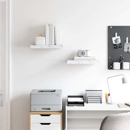 Wall Shelf 2 pcs White Marble 40 x 23.5 x 4 cm Engineered Wood